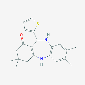 molecular formula C21H24N2OS B409101 3,3,7,8-tetramethyl-11-(2-thienyl)-2,3,4,5,10,11-hexahydro-1H-dibenzo[b,e][1,4]diazepin-1-one 