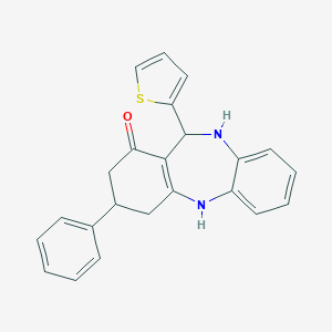 molecular formula C23H20N2OS B409104 9-Phenyl-6-thiophen-2-yl-5,6,8,9,10,11-hexahydrobenzo[b][1,4]benzodiazepin-7-one CAS No. 732251-54-6