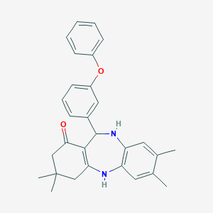 molecular formula C29H30N2O2 B409108 2,3,9,9-tetramethyl-6-(3-phenoxyphenyl)-6,8,10,11-tetrahydro-5H-benzo[b][1,4]benzodiazepin-7-one CAS No. 330958-07-1