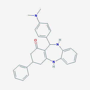 molecular formula C27H27N3O B409109 11-[4-(dimethylamino)phenyl]-3-phenyl-2,3,4,5,10,11-hexahydro-1H-dibenzo[b,e][1,4]diazepin-1-one 