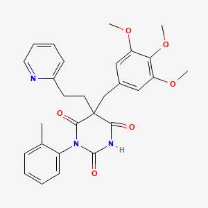 molecular formula C28H29N3O6 B4091092 1-(2-Methylphenyl)-5-(2-pyridin-2-ylethyl)-5-[(3,4,5-trimethoxyphenyl)methyl]-1,3-diazinane-2,4,6-trione 