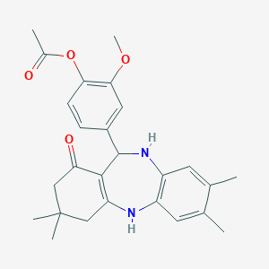 molecular formula C26H30N2O4 B409117 2-methoxy-4-(3,3,7,8-tetramethyl-1-oxo-2,3,4,5,10,11-hexahydro-1H-dibenzo[b,e][1,4]diazepin-11-yl)phenyl acetate 