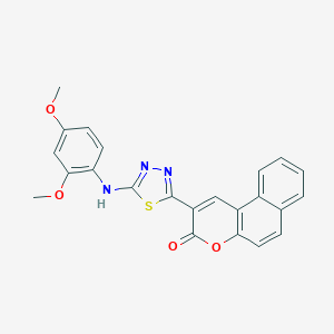 molecular formula C23H17N3O4S B409132 2-[5-(2,4-Dimethoxy-phenylamino)-[1,3,4]thiadiazol-2-yl]-benzo[f]chromen-3-one 