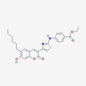 molecular formula C27H28N2O5S B409137 ethyl 4-{[4-(6-hexyl-7-hydroxy-2-oxo-2H-chromen-3-yl)-1,3-thiazol-2-yl]amino}benzoate 