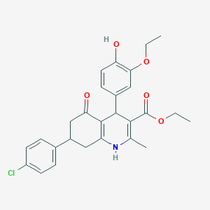 molecular formula C27H28ClNO5 B409150 Ethyl 7-(4-chlorophenyl)-4-(3-ethoxy-4-hydroxyphenyl)-2-methyl-5-oxo-1,4,5,6,7,8-hexahydro-3-quinolinecarboxylate 