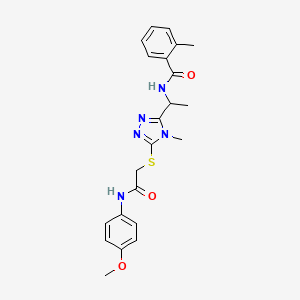 molecular formula C22H25N5O3S B4091506 N-{1-[5-({2-[(4-methoxyphenyl)amino]-2-oxoethyl}sulfanyl)-4-methyl-4H-1,2,4-triazol-3-yl]ethyl}-2-methylbenzamide 