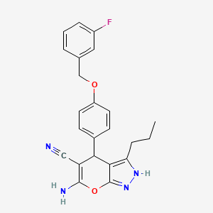 molecular formula C23H21FN4O2 B4091543 6-amino-4-{4-[(3-fluorobenzyl)oxy]phenyl}-3-propyl-1,4-dihydropyrano[2,3-c]pyrazole-5-carbonitrile 