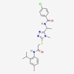 molecular formula C23H25ClIN5O2S B4091556 4-chloro-N-(1-{5-[(2-{[4-iodo-2-(propan-2-yl)phenyl]amino}-2-oxoethyl)sulfanyl]-4-methyl-4H-1,2,4-triazol-3-yl}ethyl)benzamide 