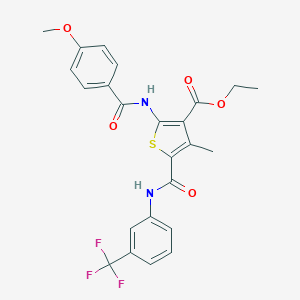 molecular formula C24H21F3N2O5S B409169 Ethyl 2-[(4-methoxybenzoyl)amino]-4-methyl-5-{[3-(trifluoromethyl)anilino]carbonyl}-3-thiophenecarboxylate 