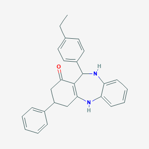 molecular formula C27H26N2O B409172 11-(4-ethylphenyl)-3-phenyl-2,3,4,5,10,11-hexahydro-1H-dibenzo[b,e][1,4]diazepin-1-one 