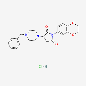 molecular formula C23H26ClN3O4 B4091760 3-(4-benzyl-1-piperazinyl)-1-(2,3-dihydro-1,4-benzodioxin-6-yl)-2,5-pyrrolidinedione hydrochloride 