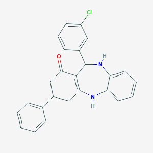 molecular formula C25H21ClN2O B409178 11-(3-chlorophenyl)-3-phenyl-2,3,4,5,10,11-hexahydro-1H-dibenzo[b,e][1,4]diazepin-1-one 