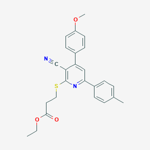 molecular formula C25H24N2O3S B409185 Ethyl 3-((3-cyano-4-(4-methoxyphenyl)-6-(p-tolyl)pyridin-2-yl)thio)propanoate CAS No. 332100-37-5