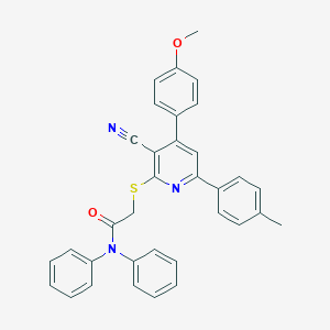 molecular formula C34H27N3O2S B409193 2-((3-Cyano-4-(4-methoxyphenyl)-6-(p-tolyl)pyridin-2-yl)thio)-N,N-diphenylacetamide CAS No. 332114-45-1