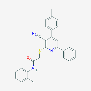molecular formula C28H23N3OS B409202 2-(3-Cyano-6-phenyl-4-p-tolyl-pyridin-2-ylsulfanyl)-N-o-tolyl-acetamide CAS No. 332127-50-1