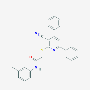 molecular formula C28H23N3OS B409203 2-(3-Cyano-6-phenyl-4-p-tolyl-pyridin-2-ylsulfanyl)-N-m-tolyl-acetamide CAS No. 332127-58-9