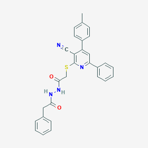 molecular formula C29H24N4O2S B409204 2-{[3-cyano-4-(4-methylphenyl)-6-phenyl-2-pyridinyl]sulfanyl}-N'-(phenylacetyl)acetohydrazide 