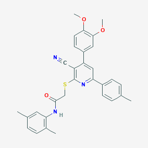 molecular formula C31H29N3O3S B409206 2-{[3-cyano-4-(3,4-dimethoxyphenyl)-6-(4-methylphenyl)-2-pyridinyl]sulfanyl}-N-(2,5-dimethylphenyl)acetamide 