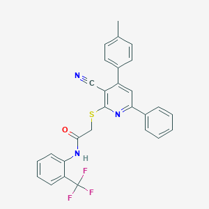 2-{[3-cyano-4-(4-methylphenyl)-6-phenyl-2-pyridinyl]sulfanyl}-N-[2-(trifluoromethyl)phenyl]acetamide