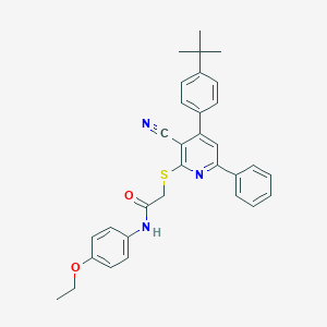 molecular formula C32H31N3O2S B409209 2-{[4-(4-tert-butylphenyl)-3-cyano-6-phenyl-2-pyridinyl]sulfanyl}-N-(4-ethoxyphenyl)acetamide 