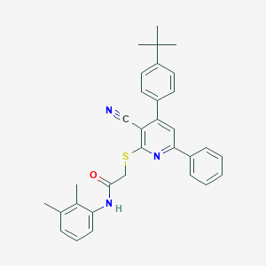molecular formula C32H31N3OS B409211 2-{[4-(4-tert-butylphenyl)-3-cyano-6-phenyl-2-pyridinyl]sulfanyl}-N-(2,3-dimethylphenyl)acetamide 