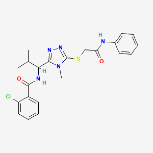 molecular formula C22H24ClN5O2S B4092150 N-[1-[5-(2-anilino-2-oxoethyl)sulfanyl-4-methyl-1,2,4-triazol-3-yl]-2-methylpropyl]-2-chlorobenzamide 