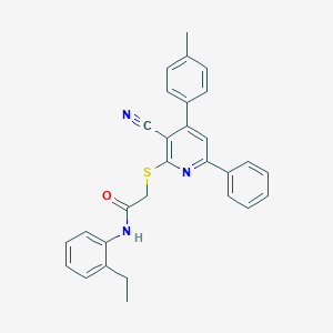molecular formula C29H25N3OS B409218 2-((3-Cyano-6-phenyl-4-(p-tolyl)pyridin-2-yl)thio)-N-(2-ethylphenyl)acetamide CAS No. 332127-91-0