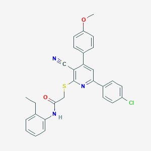 2-[6-(4-chlorophenyl)-3-cyano-4-(4-methoxyphenyl)pyridin-2-yl]sulfanyl-N-(2-ethylphenyl)acetamide