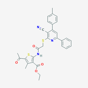 Ethyl 5-acetyl-2-[({[3-cyano-4-(4-methylphenyl)-6-phenyl-2-pyridinyl]sulfanyl}acetyl)amino]-4-methyl-3-thiophenecarboxylate