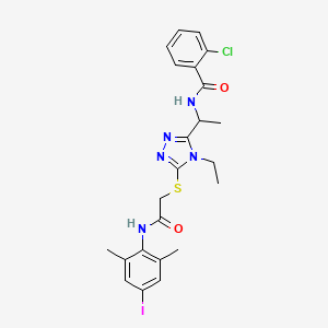 molecular formula C23H25ClIN5O2S B4092242 2-chloro-N-{1-[4-ethyl-5-({2-[(4-iodo-2,6-dimethylphenyl)amino]-2-oxoethyl}sulfanyl)-4H-1,2,4-triazol-3-yl]ethyl}benzamide 