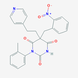 molecular formula C25H22N4O5 B4092273 1-(2-Methylphenyl)-5-[(2-nitrophenyl)methyl]-5-(2-pyridin-4-ylethyl)-1,3-diazinane-2,4,6-trione 