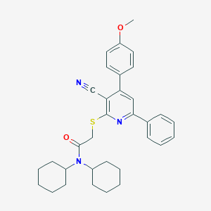 molecular formula C33H37N3O2S B409231 2-((3-Cyano-4-(4-methoxyphenyl)-6-phenylpyridin-2-yl)thio)-N,N-dicyclohexylacetamide CAS No. 332101-03-8