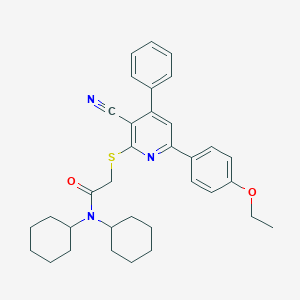 molecular formula C34H39N3O2S B409232 2-{[3-cyano-6-(4-ethoxyphenyl)-4-phenyl-2-pyridinyl]sulfanyl}-N,N-dicyclohexylacetamide 