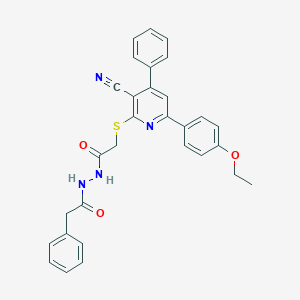 N'-[2-[3-cyano-6-(4-ethoxyphenyl)-4-phenylpyridin-2-yl]sulfanylacetyl]-2-phenylacetohydrazide
