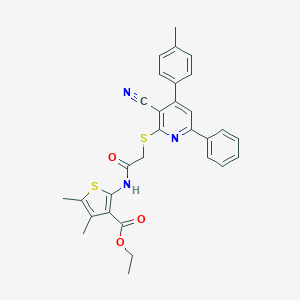 molecular formula C30H27N3O3S2 B409234 Ethyl 2-[[2-[3-cyano-4-(4-methylphenyl)-6-phenylpyridin-2-yl]sulfanylacetyl]amino]-4,5-dimethylthiophene-3-carboxylate CAS No. 332161-68-9