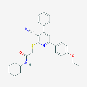 2-{[3-cyano-6-(4-ethoxyphenyl)-4-phenyl-2-pyridinyl]sulfanyl}-N-cyclohexylacetamide