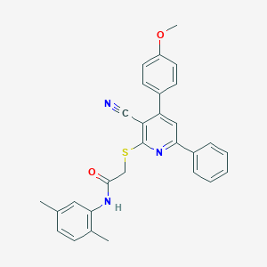 molecular formula C29H25N3O2S B409236 2-{[3-cyano-4-(4-methoxyphenyl)-6-phenyl-2-pyridinyl]sulfanyl}-N-(2,5-dimethylphenyl)acetamide 