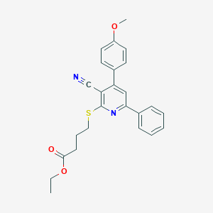 molecular formula C25H24N2O3S B409237 Ethyl 4-((3-cyano-4-(4-methoxyphenyl)-6-phenylpyridin-2-yl)thio)butanoate CAS No. 332101-06-1