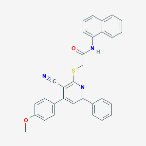 molecular formula C31H23N3O2S B409238 2-{[3-cyano-4-(4-methoxyphenyl)-6-phenyl-2-pyridinyl]sulfanyl}-N-(1-naphthyl)acetamide 