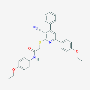 molecular formula C30H27N3O3S B409242 2-{[3-cyano-6-(4-ethoxyphenyl)-4-phenyl-2-pyridinyl]sulfanyl}-N-(4-ethoxyphenyl)acetamide 