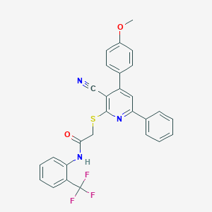 2-{[3-cyano-4-(4-methoxyphenyl)-6-phenyl-2-pyridinyl]sulfanyl}-N-[2-(trifluoromethyl)phenyl]acetamide