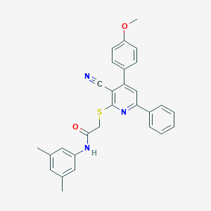 molecular formula C29H25N3O2S B409256 2-{[3-cyano-4-(4-methoxyphenyl)-6-phenyl-2-pyridinyl]sulfanyl}-N-(3,5-dimethylphenyl)acetamide 