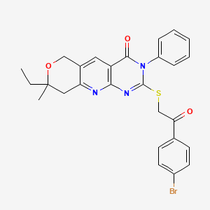 5-[2-(4-bromophenyl)-2-oxoethyl]sulfanyl-13-ethyl-13-methyl-6-phenyl-12-oxa-2,4,6-triazatricyclo[8.4.0.03,8]tetradeca-1,3(8),4,9-tetraen-7-one