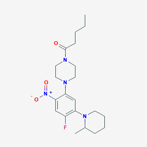 molecular formula C21H31FN4O3 B4092645 1-[4-[4-Fluoro-5-(2-methylpiperidin-1-yl)-2-nitrophenyl]piperazin-1-yl]pentan-1-one 