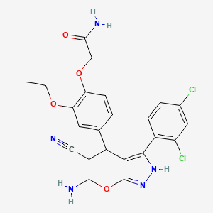 molecular formula C23H19Cl2N5O4 B4092652 2-{4-[6-amino-5-cyano-3-(2,4-dichlorophenyl)-1,4-dihydropyrano[2,3-c]pyrazol-4-yl]-2-ethoxyphenoxy}acetamide 