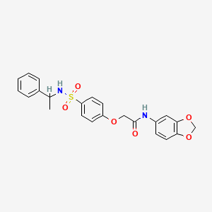 molecular formula C23H22N2O6S B4092713 N-(1,3-benzodioxol-5-yl)-2-[4-(1-phenylethylsulfamoyl)phenoxy]acetamide 