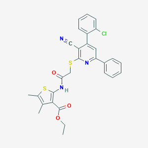 Ethyl 2-[[2-[4-(2-chlorophenyl)-3-cyano-6-phenylpyridin-2-yl]sulfanylacetyl]amino]-4,5-dimethylthiophene-3-carboxylate