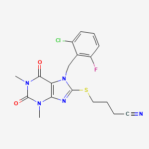 4-({7-[(2-CHLORO-6-FLUOROPHENYL)METHYL]-1,3-DIMETHYL-2,6-DIOXO-2,3,6,7-TETRAHYDRO-1H-PURIN-8-YL}SULFANYL)BUTANENITRILE