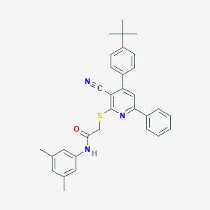 molecular formula C32H31N3OS B409274 2-{[4-(4-tert-butylphenyl)-3-cyano-6-phenyl-2-pyridinyl]sulfanyl}-N-(3,5-dimethylphenyl)acetamide 