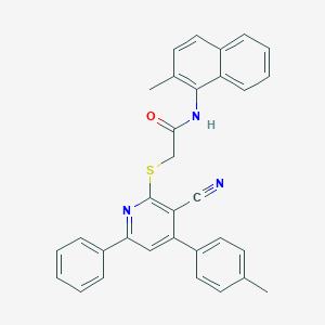molecular formula C32H25N3OS B409275 2-{[3-cyano-4-(4-methylphenyl)-6-phenyl-2-pyridinyl]sulfanyl}-N-(2-methyl-1-naphthyl)acetamide 